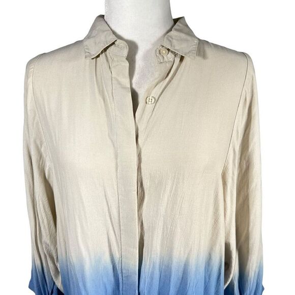 Rachel Comey Women's Green Blue Tie-Dye Long Sleeve Button-Down Blouse Small - Picture 2 of 12